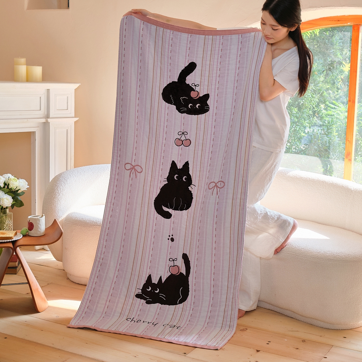 91家纺网 家纺一手货源 找家纺 （总）沐瑟家纺 2025新款卡通A类全棉四层纱布浴巾加大毛巾-第一组