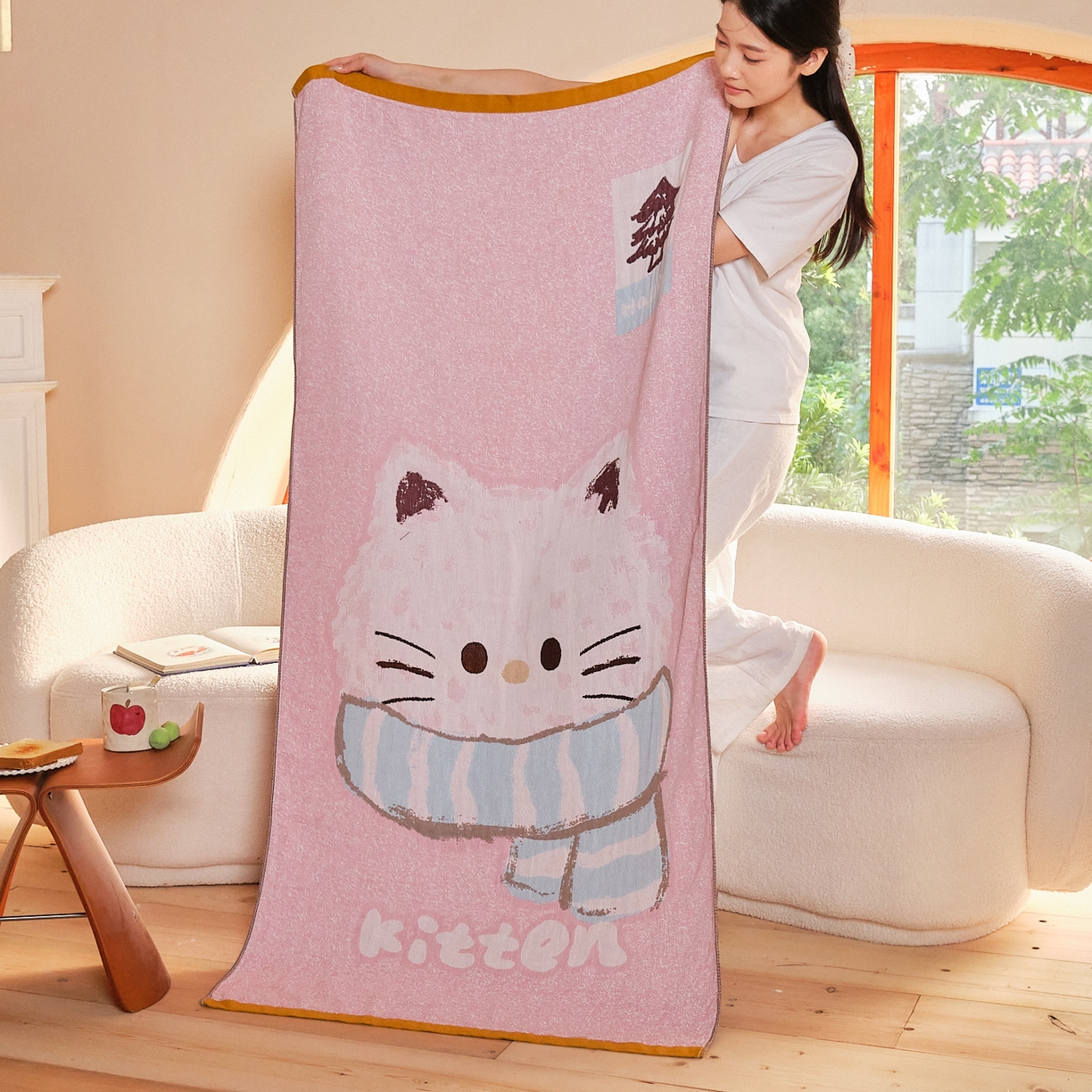 91家纺网 家纺一手货源 找家纺 （总）沐瑟家纺 2025新款卡通A类全棉四层纱布浴巾加大毛巾-第一组