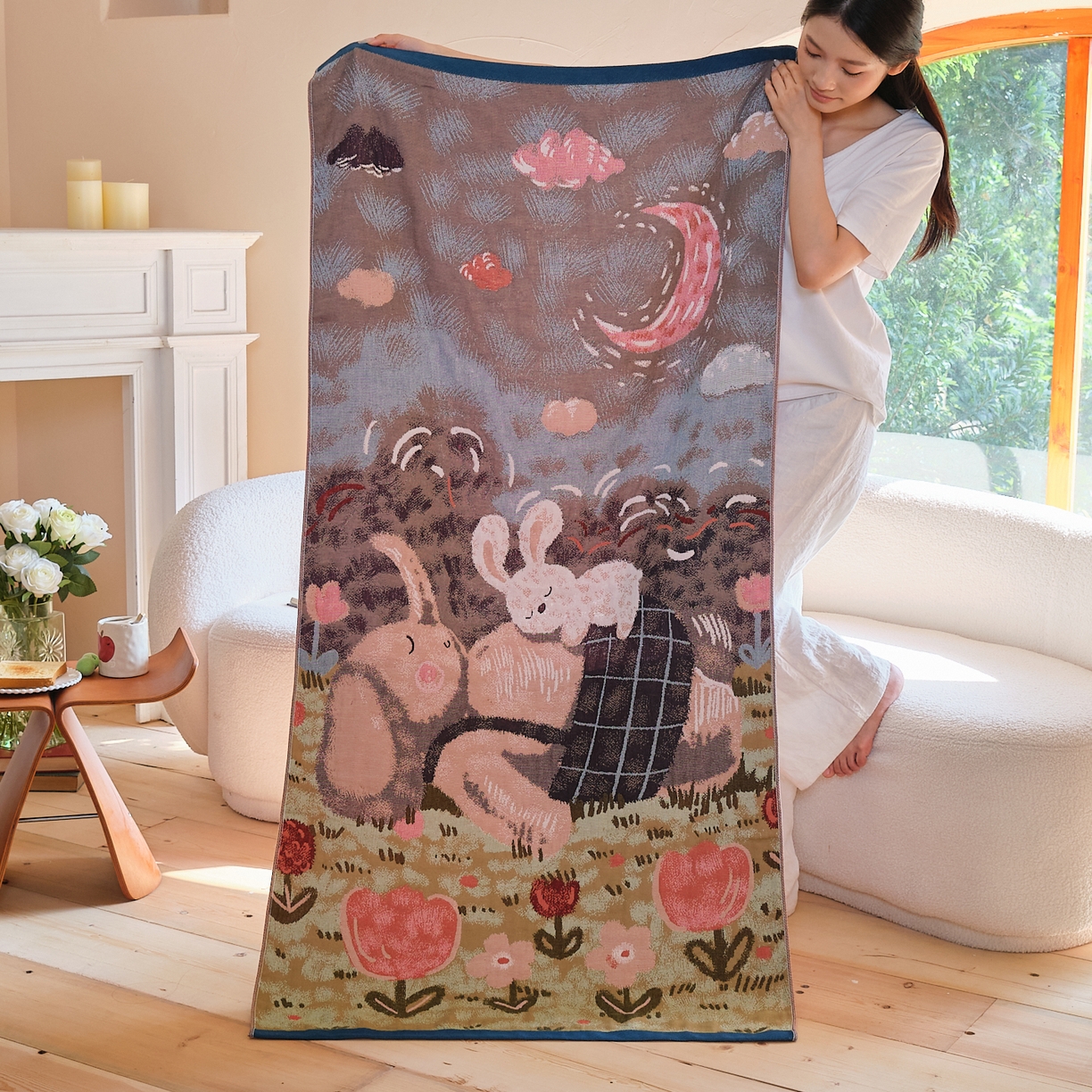 91家纺网 家纺一手货源 找家纺 （总）沐瑟家纺 2025新款卡通A类全棉四层纱布浴巾加大毛巾-第一组