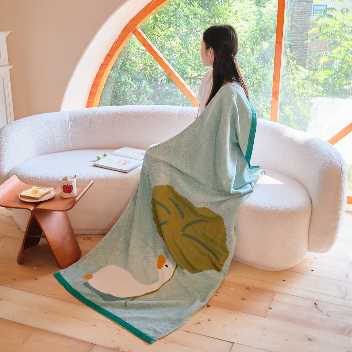 91家纺网 家纺一手货源 找家纺 沐瑟家纺 2025新款卡通A类全棉四层纱布浴巾加大毛巾-第一组 荷叶鸭 80*160cm