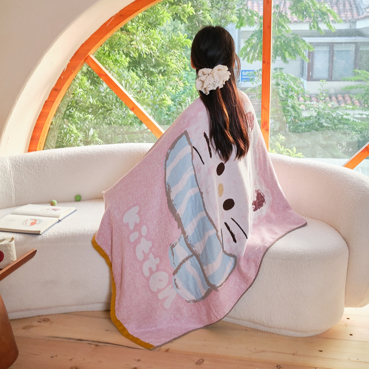 91家纺网 家纺一手货源 找家纺 沐瑟家纺 2025新款卡通A类全棉四层纱布浴巾加大毛巾-第一组 KT猫 80*160cm