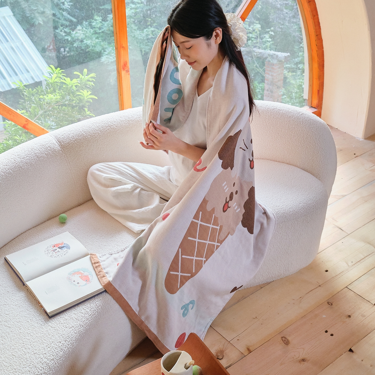 91家纺网 家纺一手货源 找家纺 沐瑟家纺 2025新款卡通A类全棉四层纱布浴巾加大毛巾-第一组 甜蜜宝贝 80*160cm