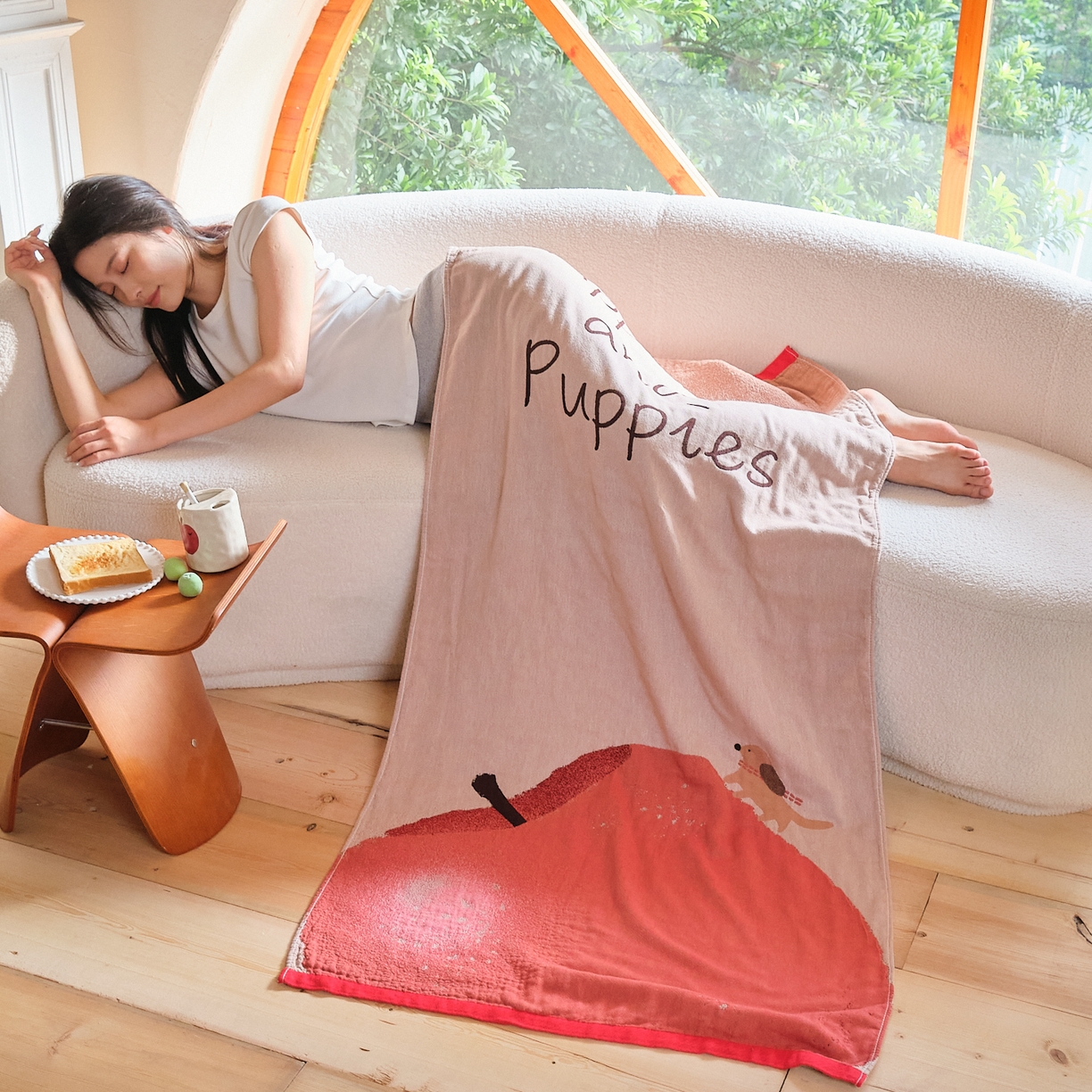 91家纺网 家纺一手货源 找家纺 沐瑟家纺 2025新款卡通A类全棉四层纱布浴巾加大毛巾-第一组 心萍气和 80*160cm