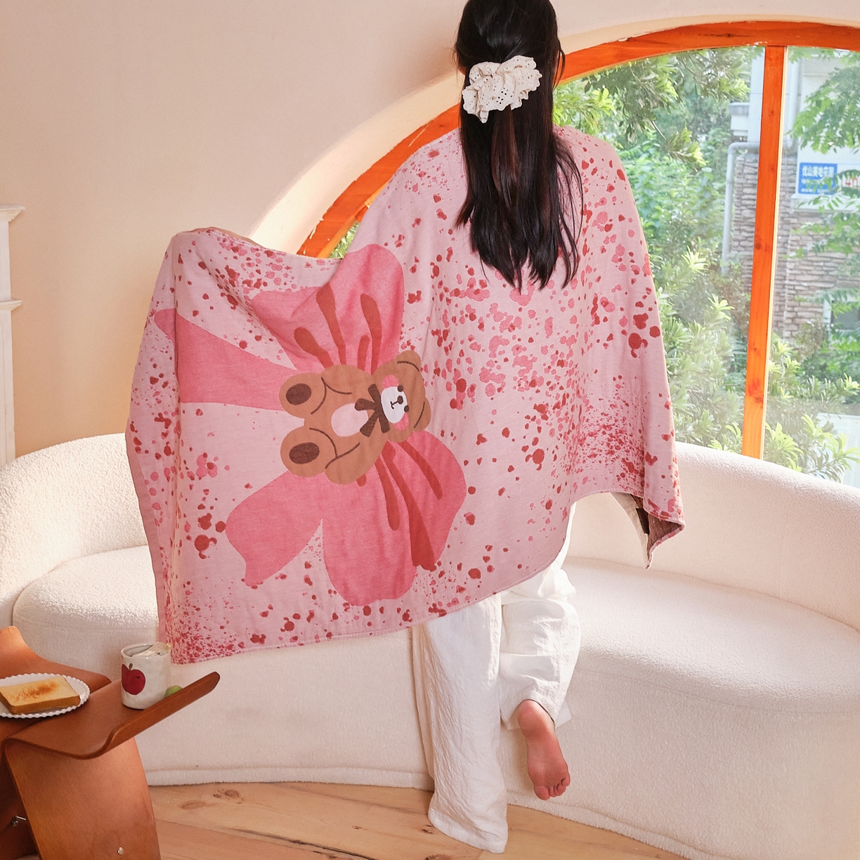 91家纺网 家纺一手货源 找家纺 沐瑟家纺 2025新款卡通A类全棉四层纱布浴巾加大毛巾-第一组 蝴蝶熊 80*160cm