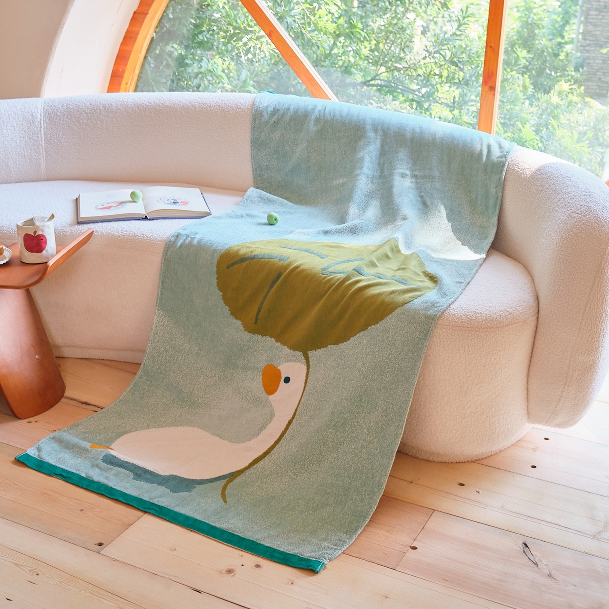 91家纺网 家纺一手货源 找家纺 沐瑟家纺 2025新款卡通A类全棉四层纱布浴巾加大毛巾-第一组 荷叶鸭 80*160cm