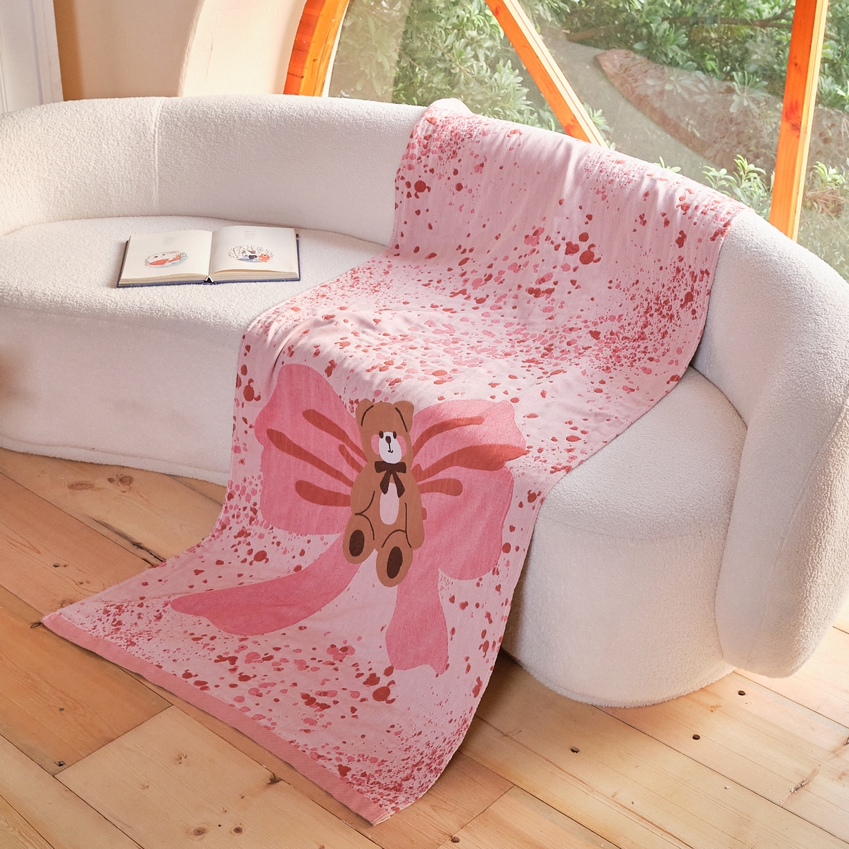 91家纺网 家纺一手货源 找家纺 沐瑟家纺 2025新款卡通A类全棉四层纱布浴巾加大毛巾-第一组 蝴蝶熊 80*160cm