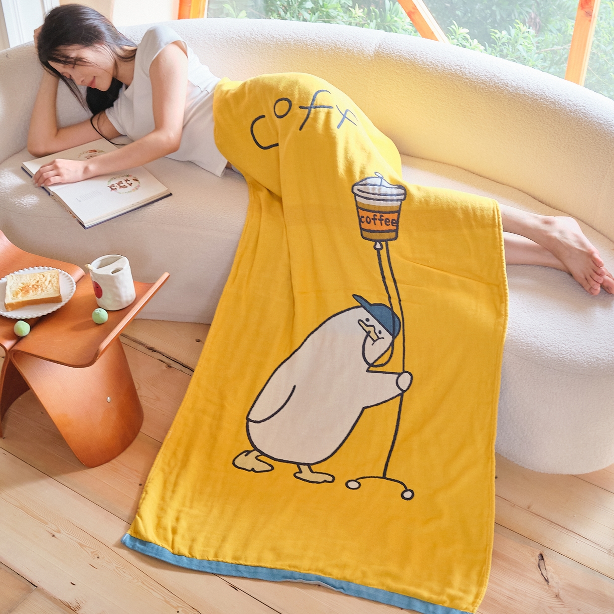 91家纺网 家纺一手货源 找家纺 沐瑟家纺 2025新款卡通A类全棉四层纱布浴巾加大毛巾-第一组 咖啡鸭 80*160cm