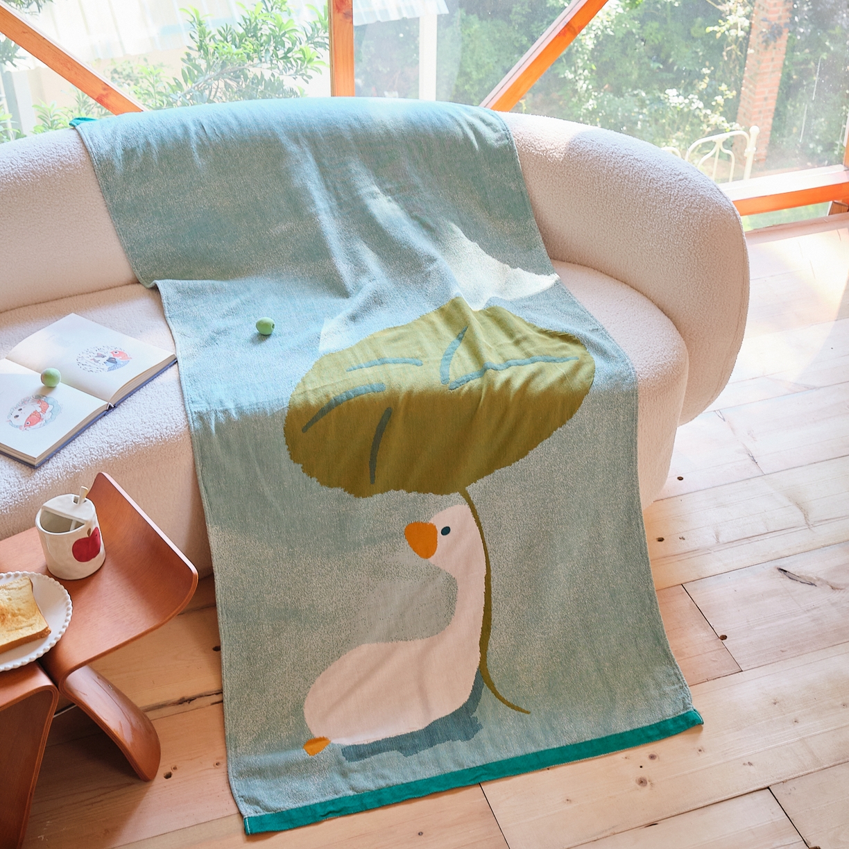 91家纺网 家纺一手货源 找家纺 沐瑟家纺 2025新款卡通A类全棉四层纱布浴巾加大毛巾-第一组 荷叶鸭 80*160cm