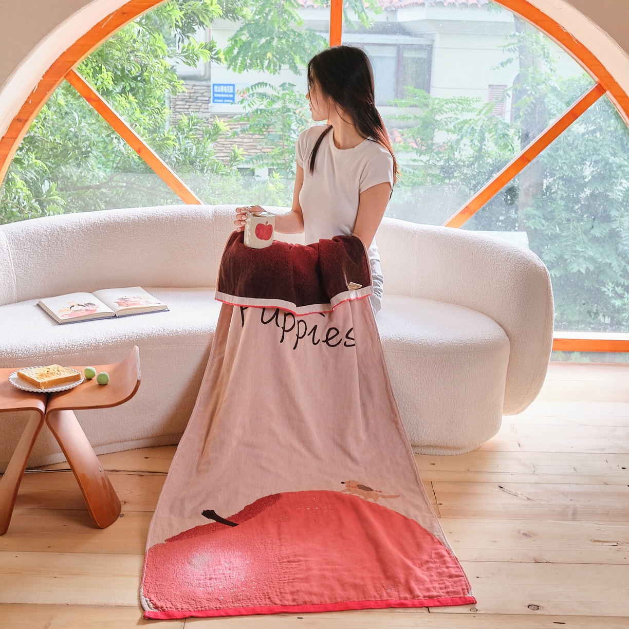 91家纺网 家纺一手货源 找家纺 沐瑟家纺 2025新款卡通A类全棉四层纱布浴巾加大毛巾-第一组 心萍气和 80*160cm