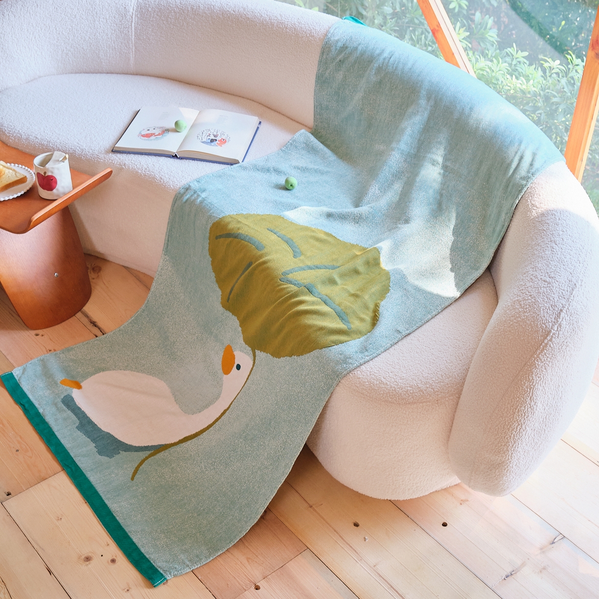 91家纺网 家纺一手货源 找家纺 沐瑟家纺 2025新款卡通A类全棉四层纱布浴巾加大毛巾-第一组 荷叶鸭 80*160cm