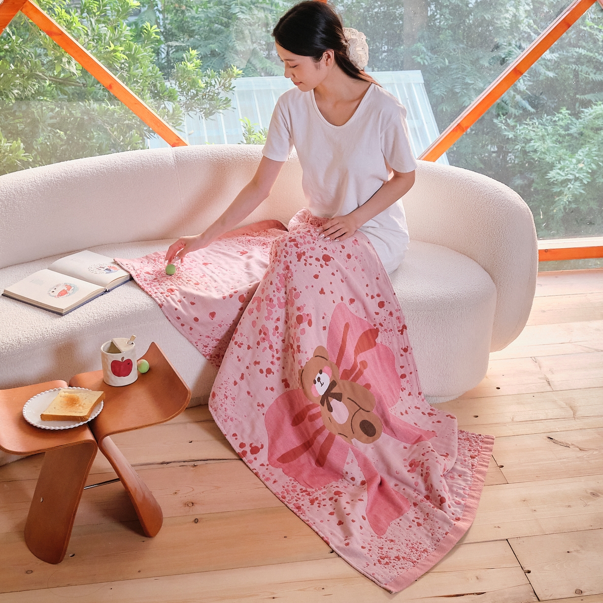 91家纺网 家纺一手货源 找家纺 沐瑟家纺 2025新款卡通A类全棉四层纱布浴巾加大毛巾-第一组 蝴蝶熊 80*160cm