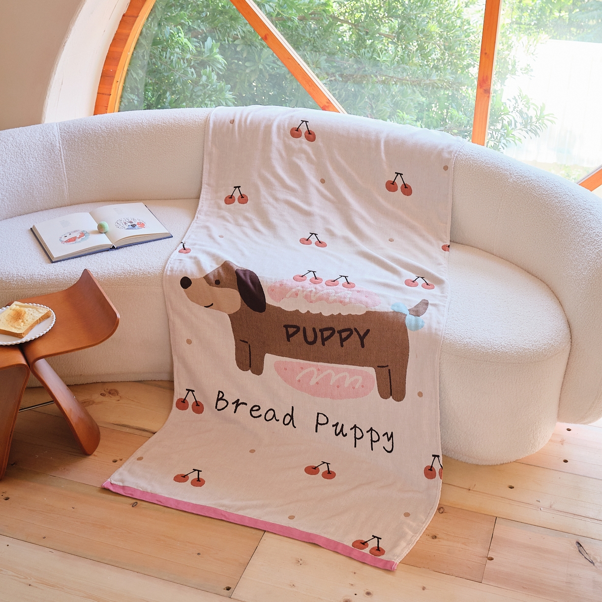 91家纺网 家纺一手货源 找家纺 沐瑟家纺 2025新款卡通A类全棉四层纱布浴巾加大毛巾-第一组 腊肠狗 80*160cm