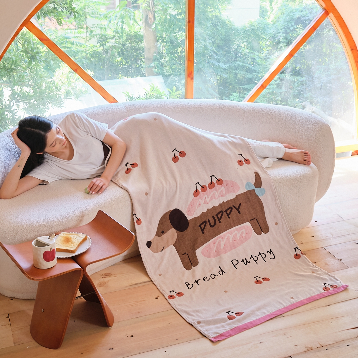 91家纺网 家纺一手货源 找家纺 沐瑟家纺 2025新款卡通A类全棉四层纱布浴巾加大毛巾-第一组 腊肠狗 80*160cm