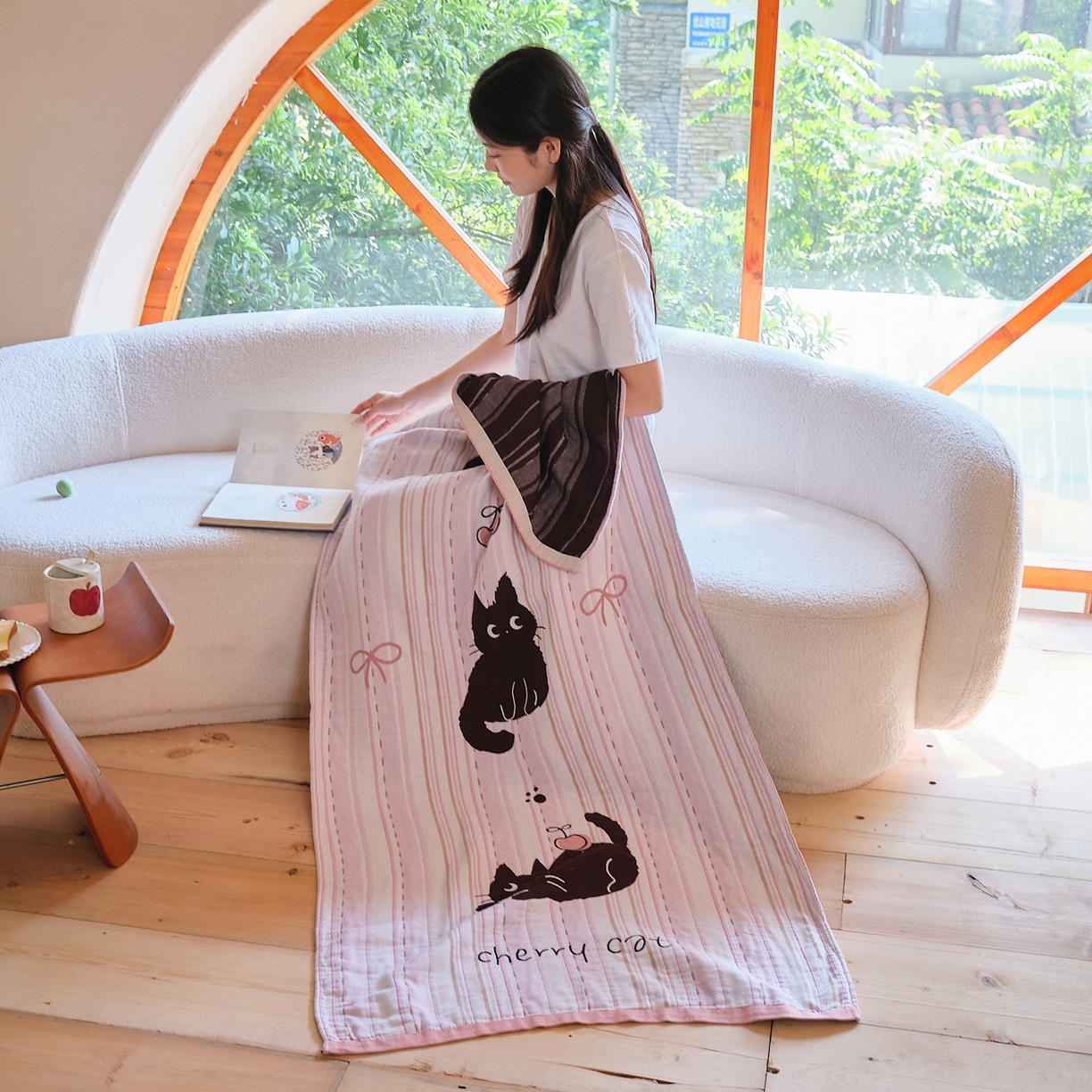 91家纺网 家纺一手货源 找家纺 沐瑟家纺 2025新款卡通A类全棉四层纱布浴巾加大毛巾-第一组 三小只 80*160cm