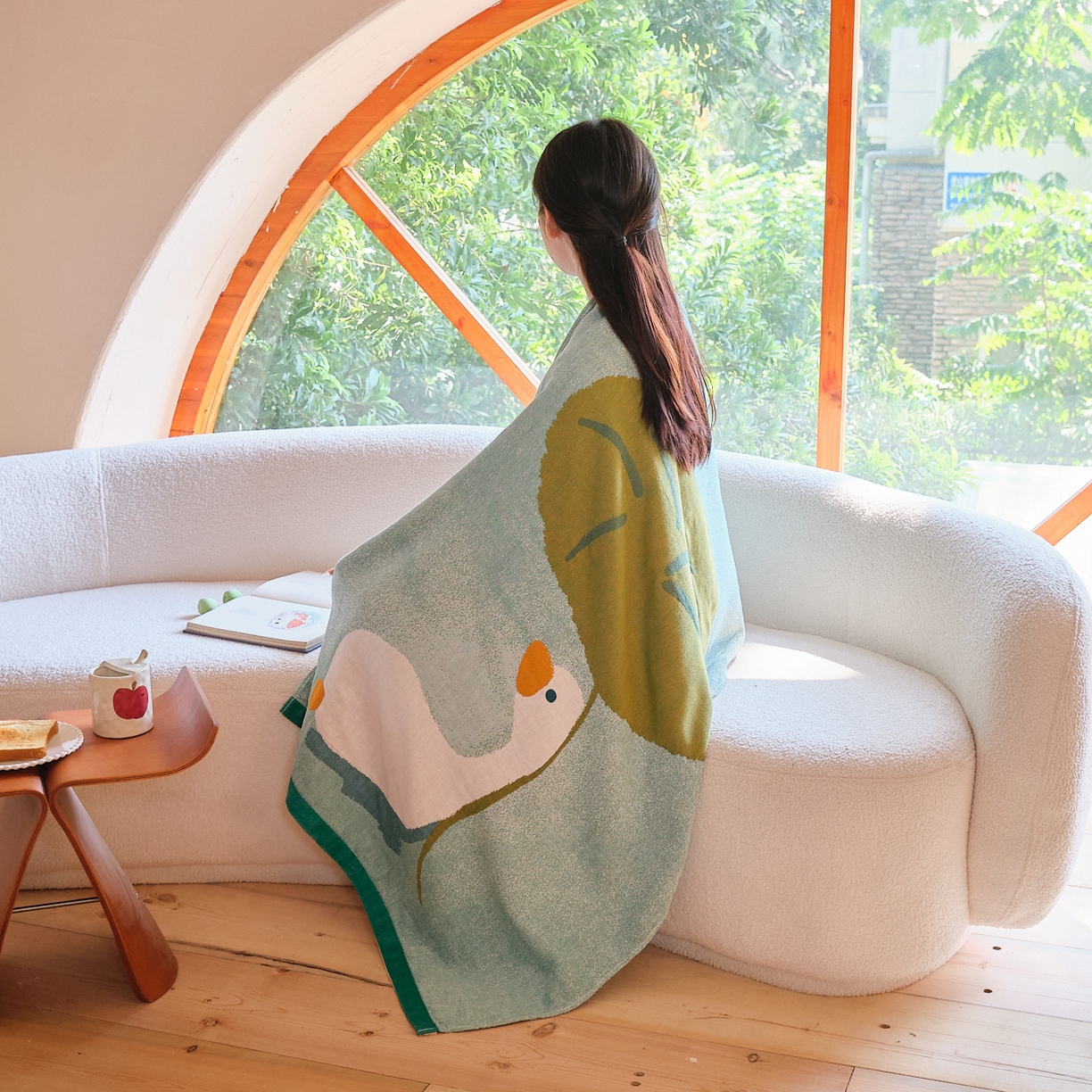 91家纺网 家纺一手货源 找家纺 沐瑟家纺 2025新款卡通A类全棉四层纱布浴巾加大毛巾-第一组 荷叶鸭 80*160cm