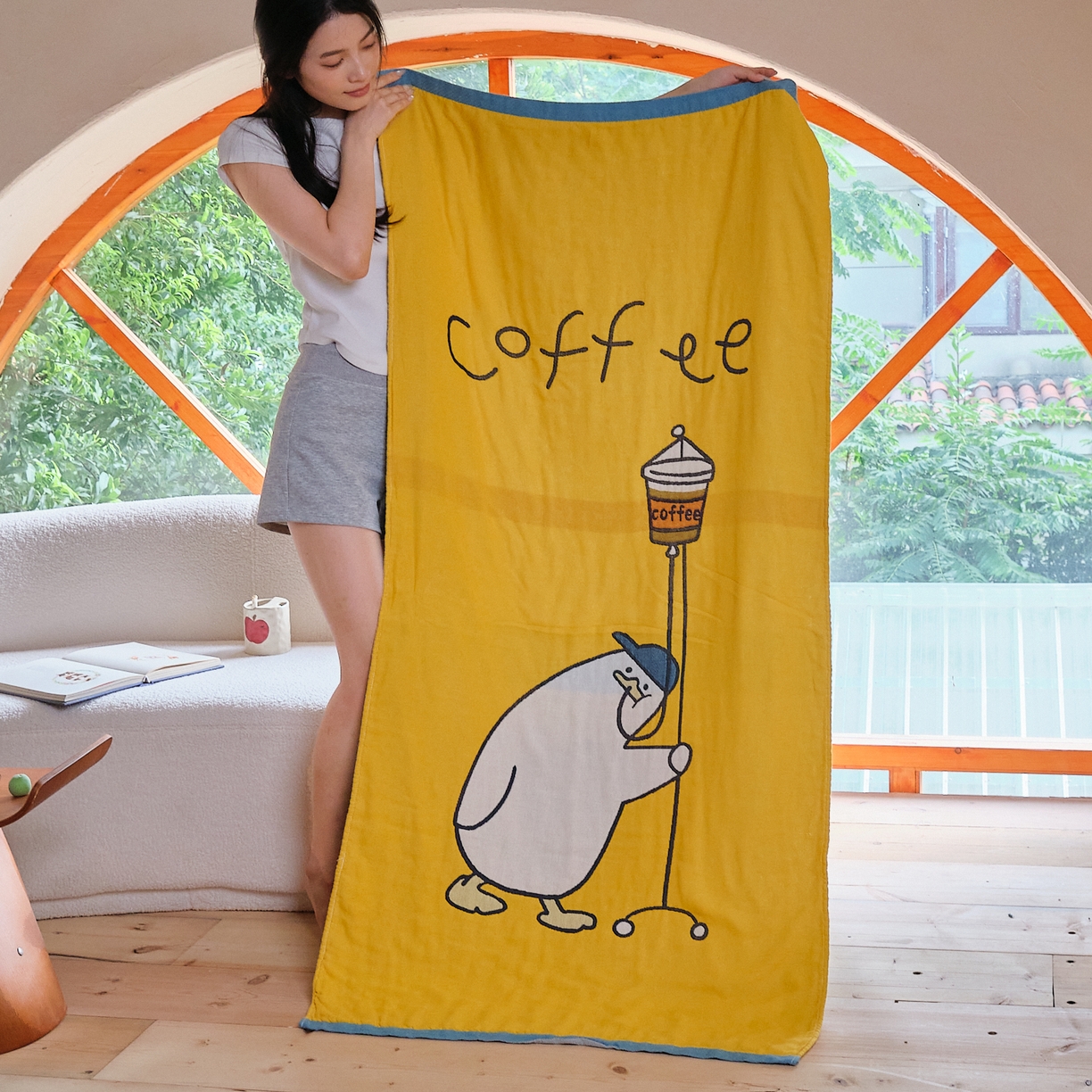 沐瑟家纺 2025新款卡通A类全棉四层纱布浴巾加大毛巾-第一组 咖啡鸭 80*160cm