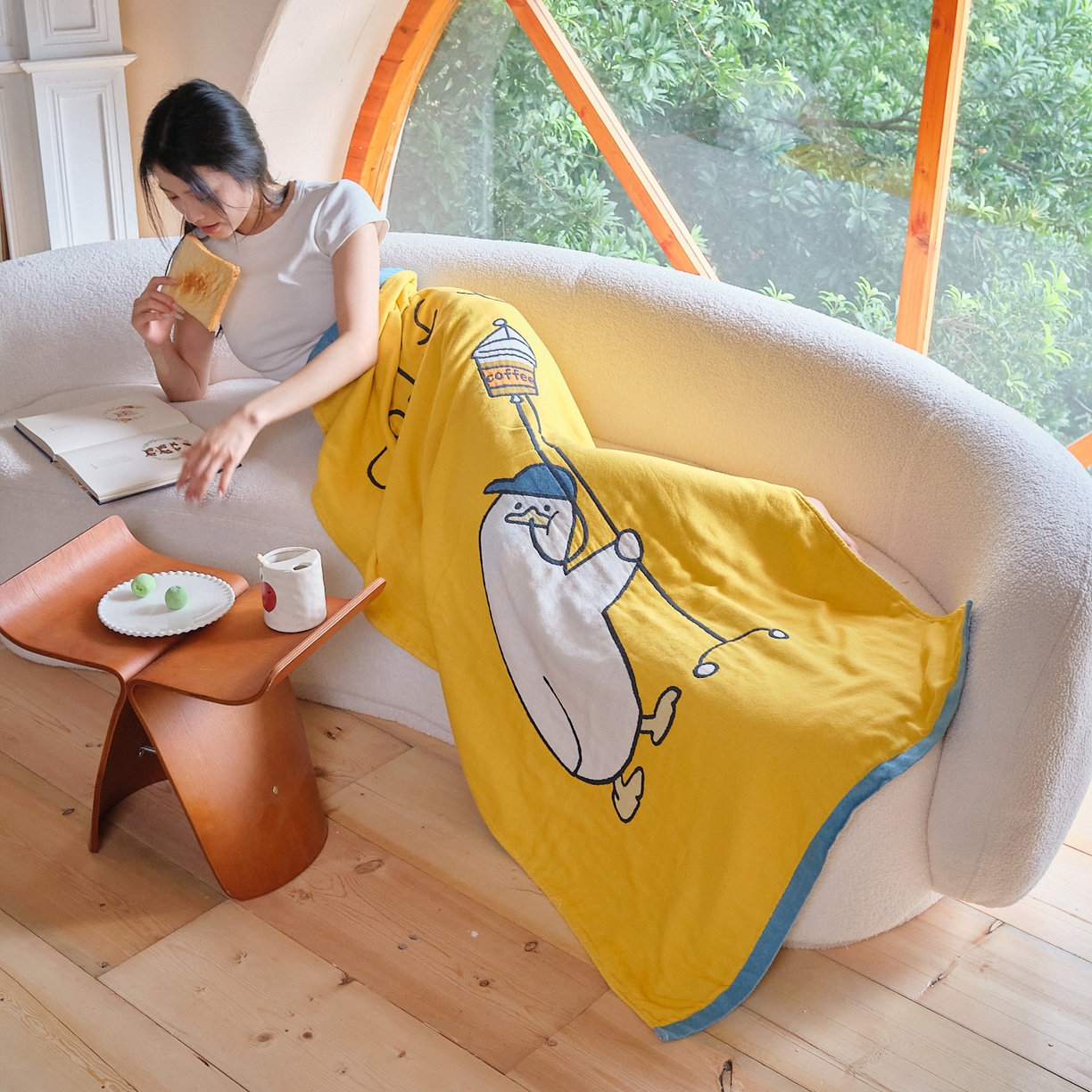 91家纺网 家纺一手货源 找家纺 沐瑟家纺 2025新款卡通A类全棉四层纱布浴巾加大毛巾-第一组 咖啡鸭 80*160cm