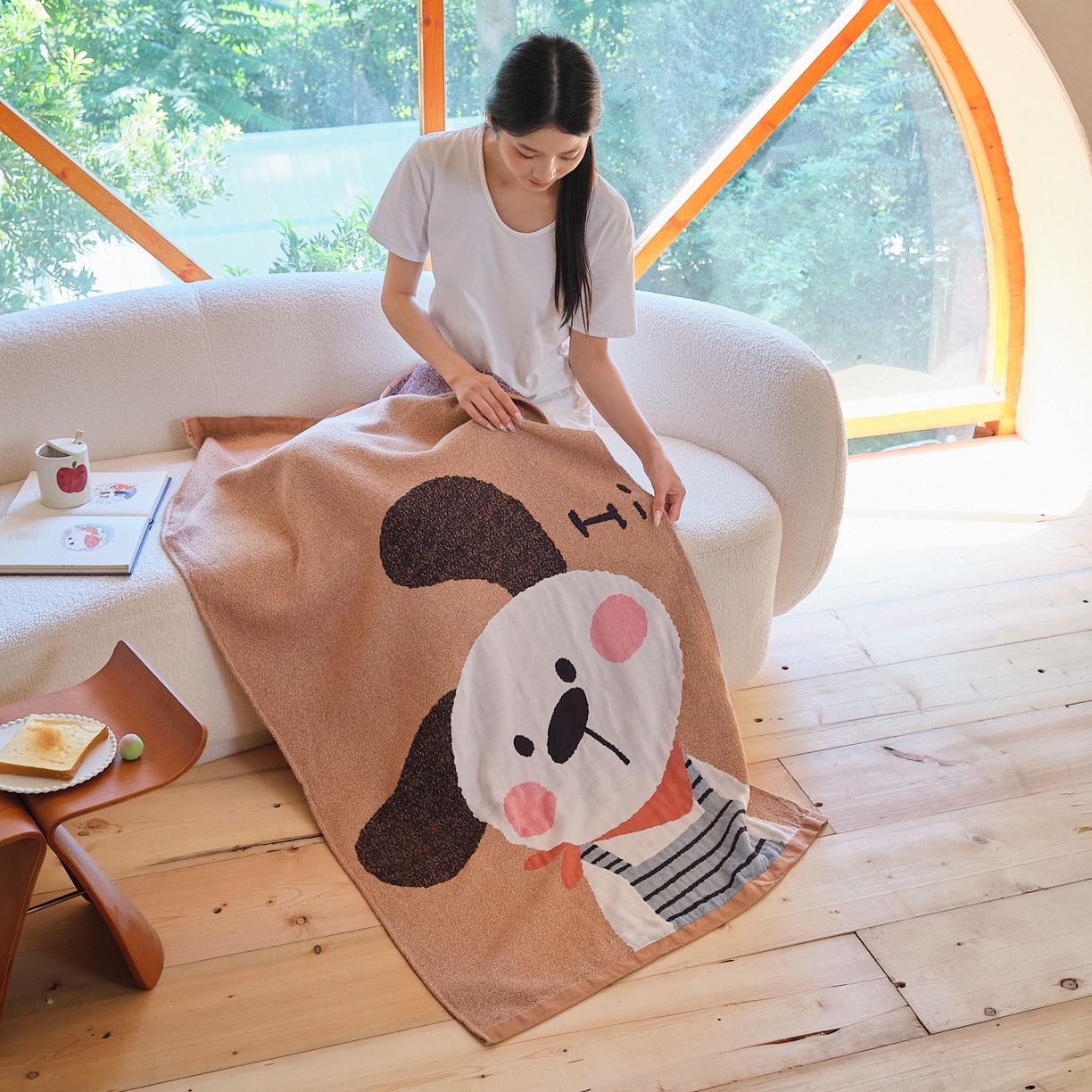 91家纺网 家纺一手货源 找家纺 沐瑟家纺 2025新款卡通A类全棉四层纱布浴巾加大毛巾-第一组 围脖小狗 80*160cm