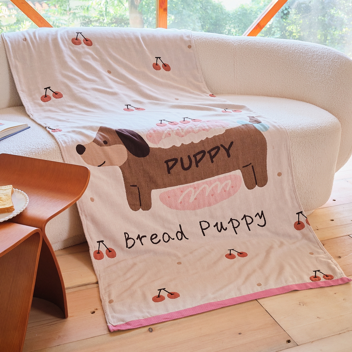 91家纺网 家纺一手货源 找家纺 沐瑟家纺 2025新款卡通A类全棉四层纱布浴巾加大毛巾-第一组 腊肠狗 80*160cm