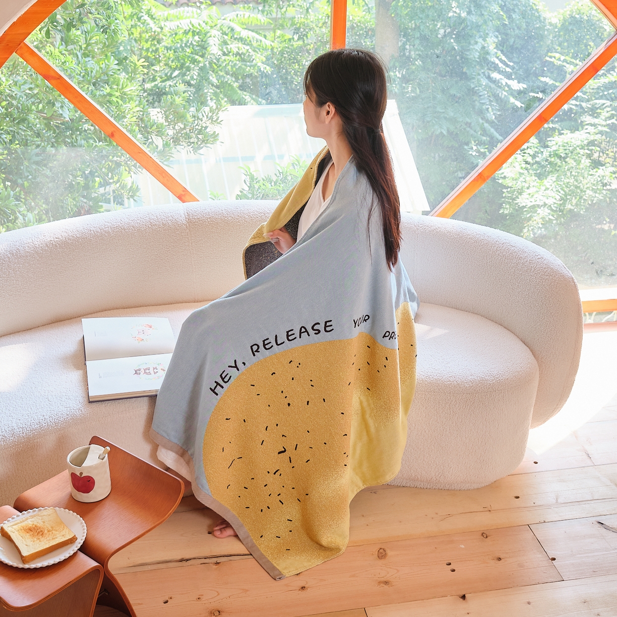 91家纺网 家纺一手货源 找家纺 沐瑟家纺 2025新款卡通A类全棉四层纱布浴巾加大毛巾-第一组 顺顺梨梨 80*160cm