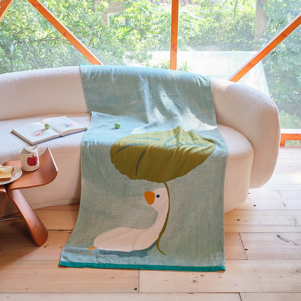 91家纺网 家纺一手货源 找家纺 沐瑟家纺 2025新款卡通A类全棉四层纱布浴巾加大毛巾-第一组 荷叶鸭 80*160cm