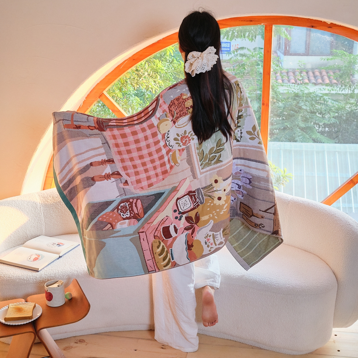 91家纺网 家纺一手货源 找家纺 沐瑟家纺 2025新款卡通A类全棉四层纱布浴巾加大毛巾-第一组 悠闲时光 80*160cm