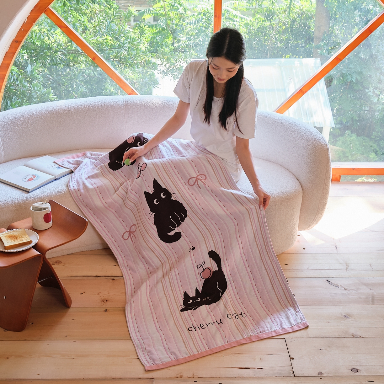 91家纺网 家纺一手货源 找家纺 沐瑟家纺 2025新款卡通A类全棉四层纱布浴巾加大毛巾-第一组 三小只 80*160cm