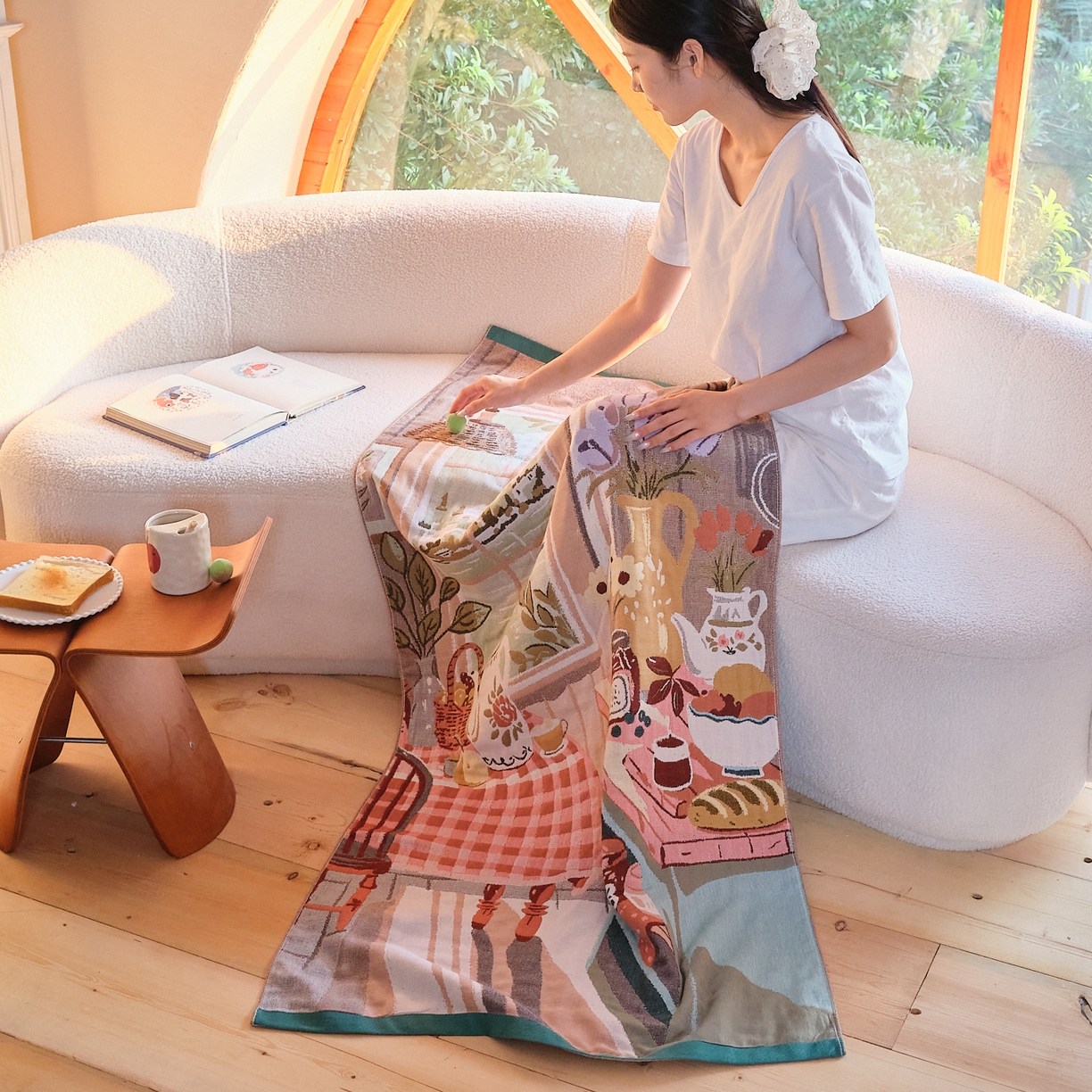 91家纺网 家纺一手货源 找家纺 沐瑟家纺 2025新款卡通A类全棉四层纱布浴巾加大毛巾-第一组 悠闲时光 80*160cm