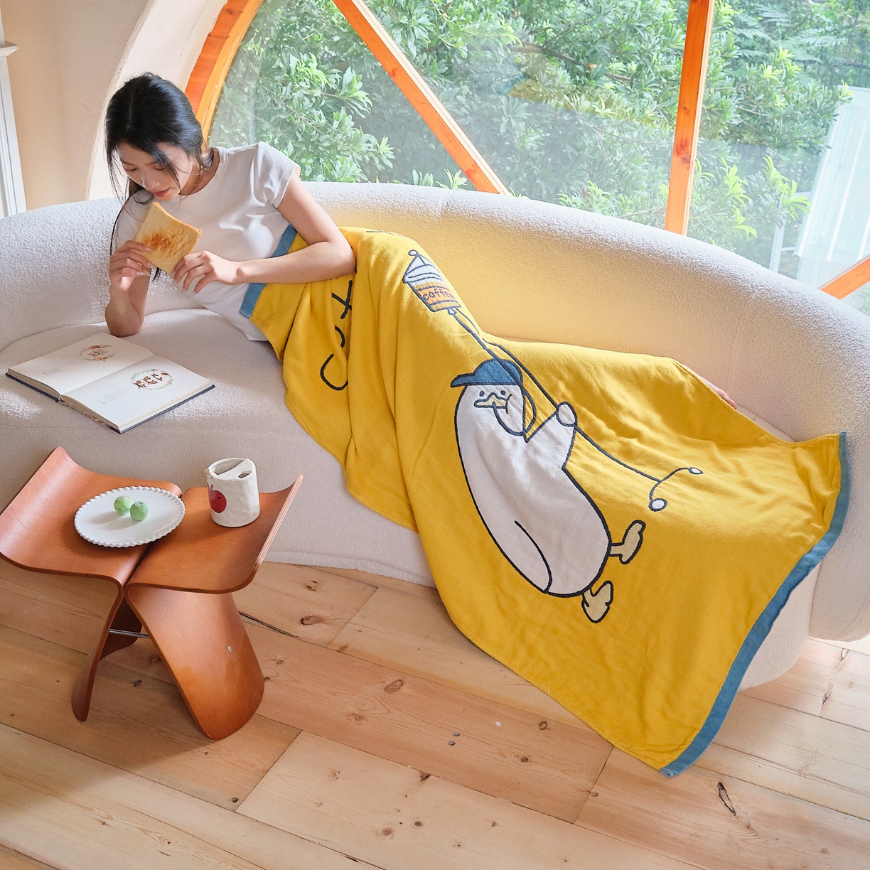 91家纺网 家纺一手货源 找家纺 沐瑟家纺 2025新款卡通A类全棉四层纱布浴巾加大毛巾-第一组 咖啡鸭 80*160cm