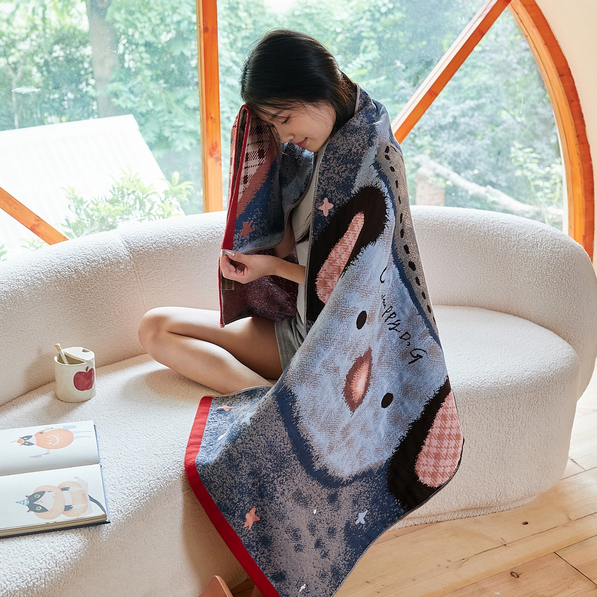 91家纺网 家纺一手货源 找家纺 沐瑟家纺 2025新款卡通A类全棉四层纱布浴巾加大毛巾-第一组 小熊包包 80*160cm