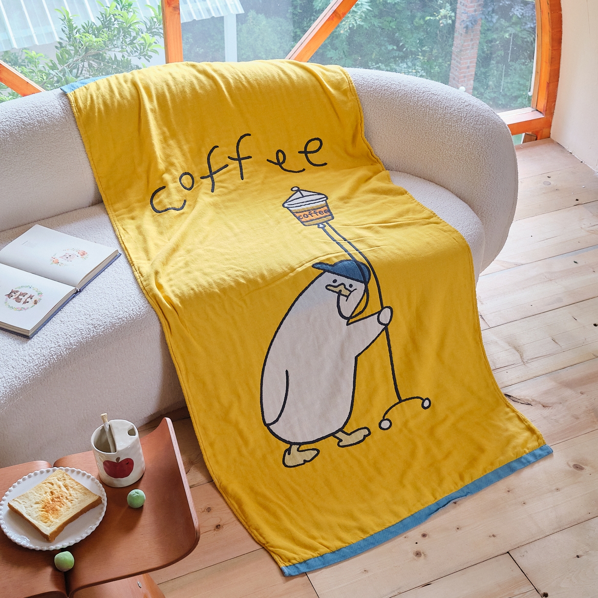 91家纺网 家纺一手货源 找家纺 沐瑟家纺 2025新款卡通A类全棉四层纱布浴巾加大毛巾-第一组 咖啡鸭 80*160cm