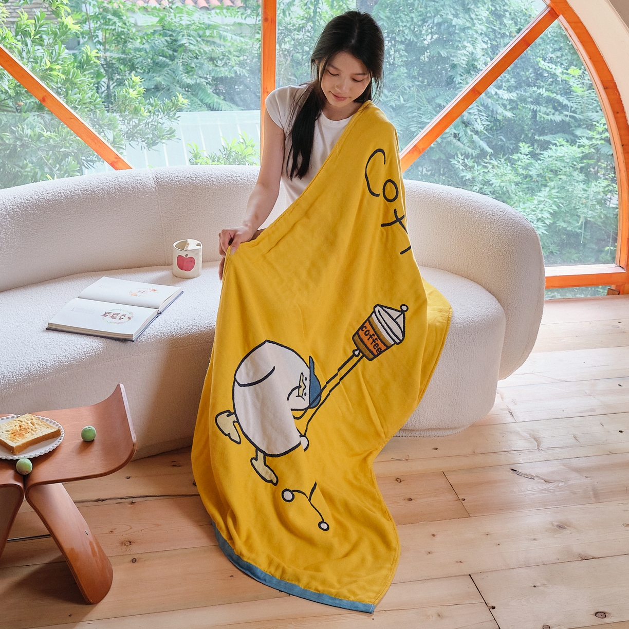 91家纺网 家纺一手货源 找家纺 沐瑟家纺 2025新款卡通A类全棉四层纱布浴巾加大毛巾-第一组 咖啡鸭 80*160cm