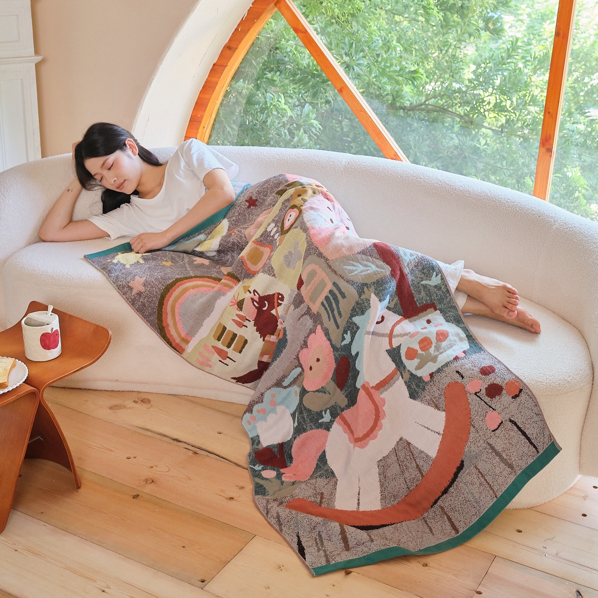 91家纺网 家纺一手货源 找家纺 沐瑟家纺 2025新款卡通A类全棉四层纱布浴巾加大毛巾-第一组 木马乐园 80*160cm