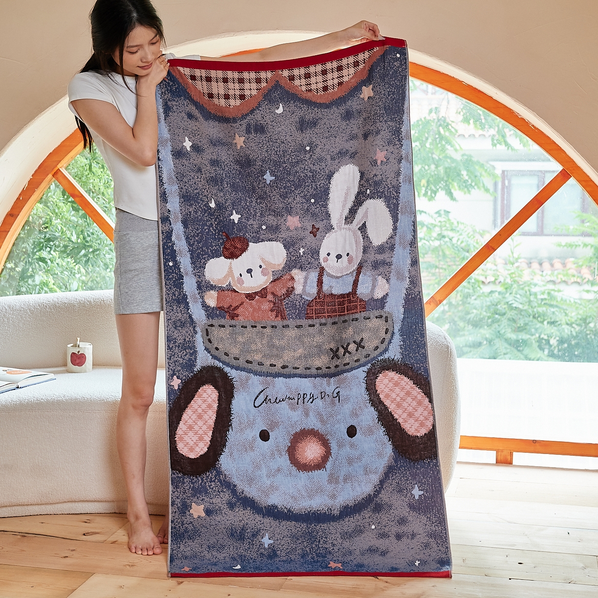 沐瑟家纺 2025新款卡通A类全棉四层纱布浴巾加大毛巾-第一组 小熊包包 80*160cm