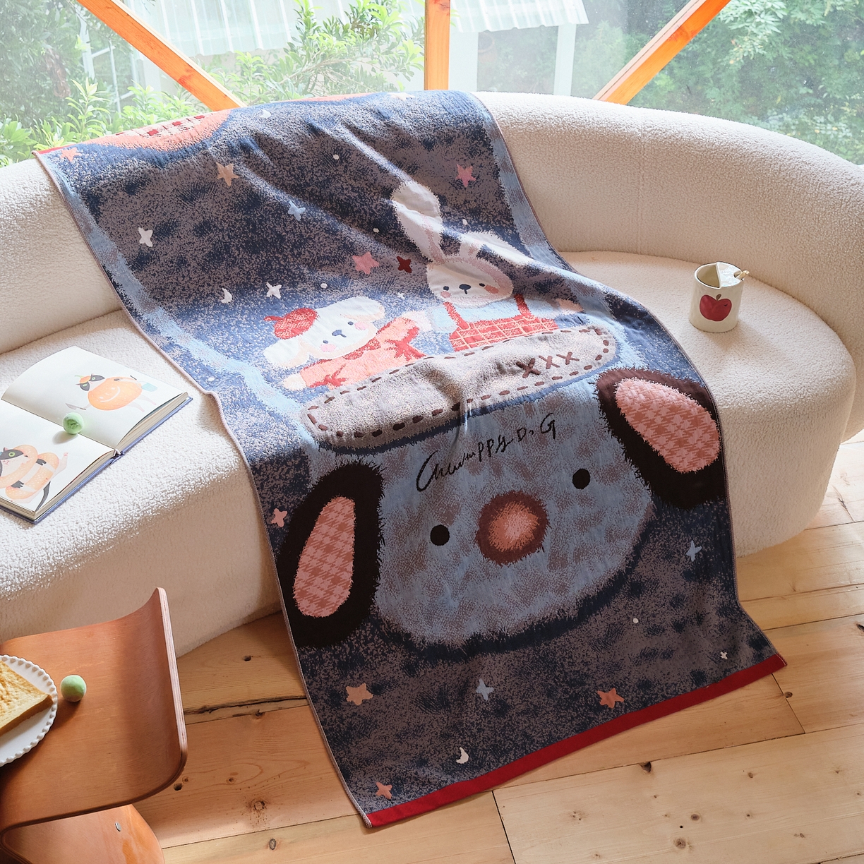 91家纺网 家纺一手货源 找家纺 沐瑟家纺 2025新款卡通A类全棉四层纱布浴巾加大毛巾-第一组 小熊包包 80*160cm