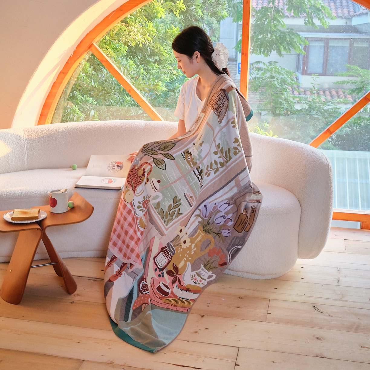 91家纺网 家纺一手货源 找家纺 沐瑟家纺 2025新款卡通A类全棉四层纱布浴巾加大毛巾-第一组 悠闲时光 80*160cm