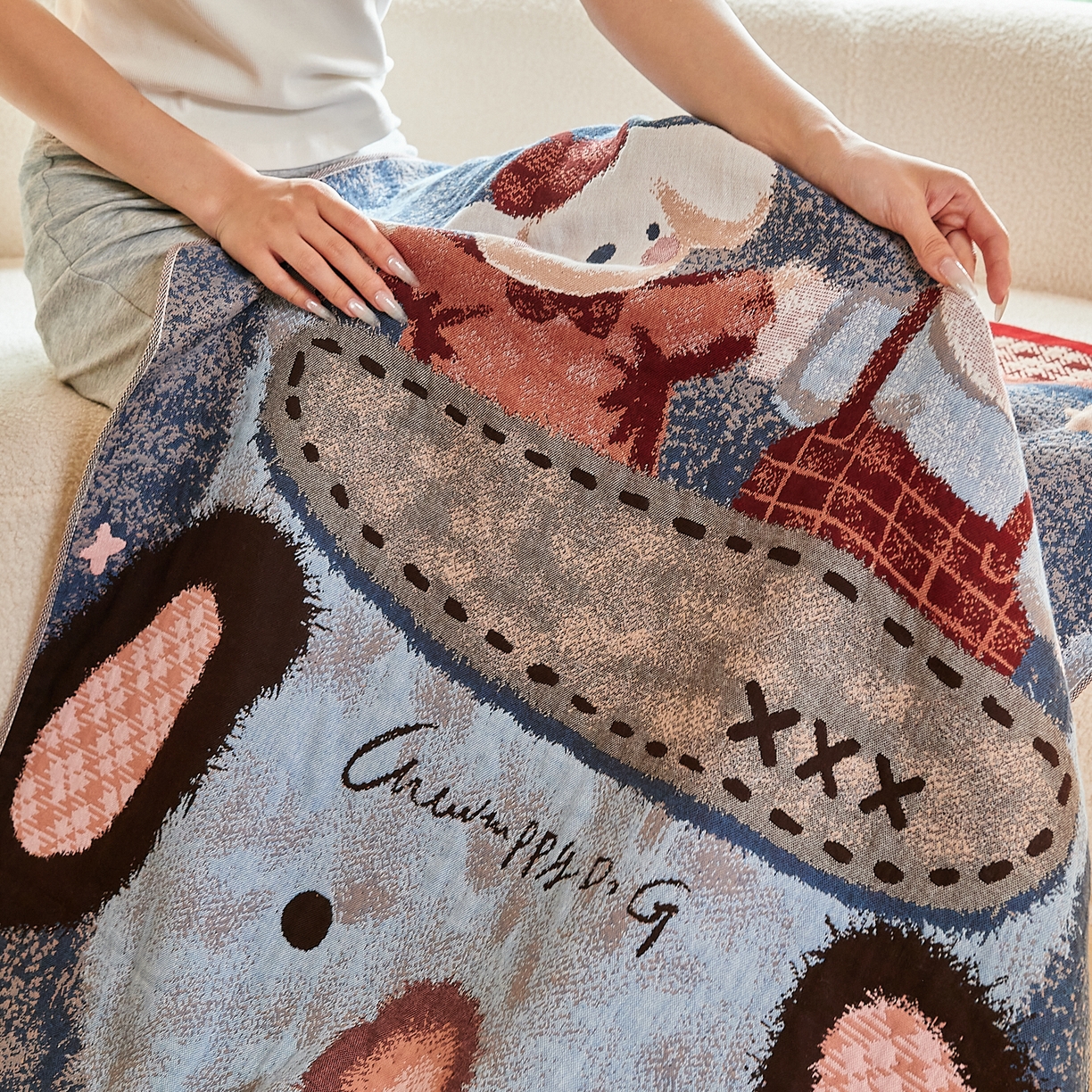 91家纺网 家纺一手货源 找家纺 沐瑟家纺 2025新款卡通A类全棉四层纱布浴巾加大毛巾-第一组 小熊包包 80*160cm