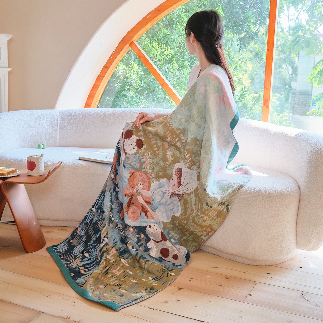 91家纺网 家纺一手货源 找家纺 沐瑟家纺 2025新款卡通A类全棉四层纱布浴巾加大毛巾-第一组 花丛女孩 80*160cm