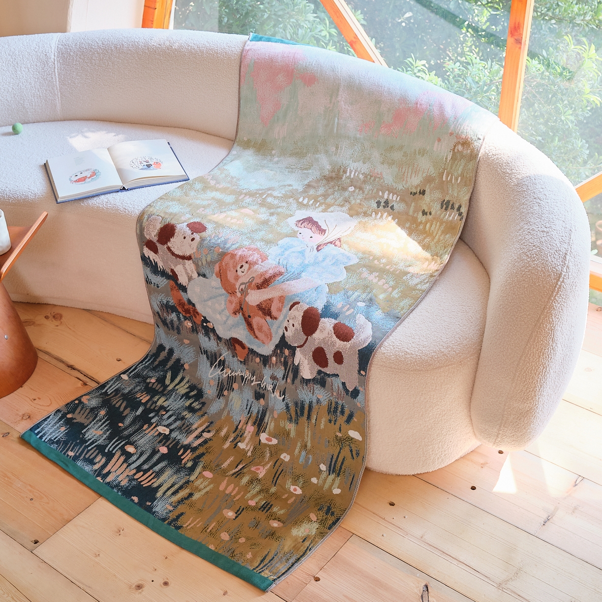 91家纺网 家纺一手货源 找家纺 沐瑟家纺 2025新款卡通A类全棉四层纱布浴巾加大毛巾-第一组 花丛女孩 80*160cm