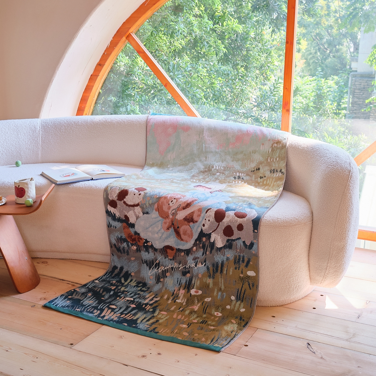 91家纺网 家纺一手货源 找家纺 沐瑟家纺 2025新款卡通A类全棉四层纱布浴巾加大毛巾-第一组 花丛女孩 80*160cm