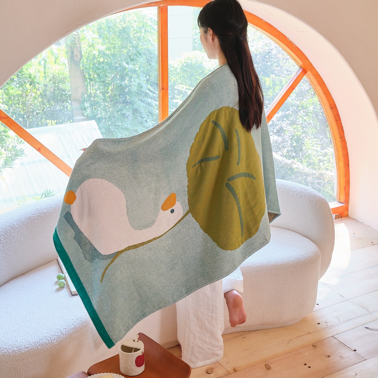 91家纺网 家纺一手货源 找家纺 沐瑟家纺 2025新款卡通A类全棉四层纱布浴巾加大毛巾-第一组 荷叶鸭 80*160cm