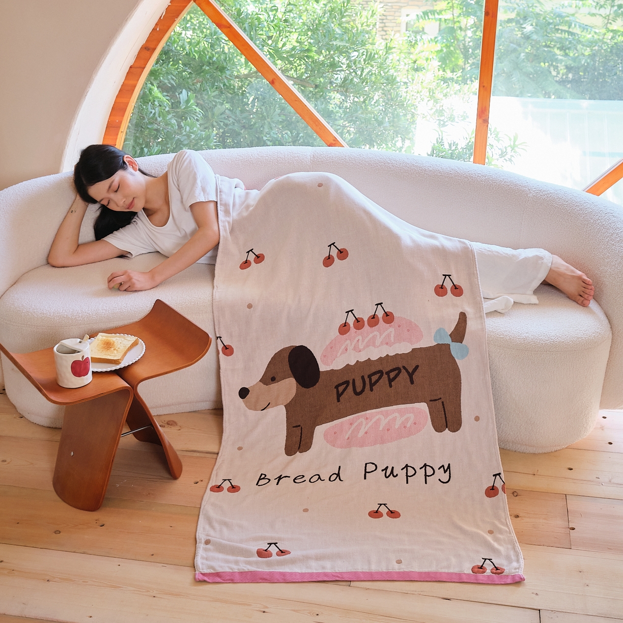 91家纺网 家纺一手货源 找家纺 沐瑟家纺 2025新款卡通A类全棉四层纱布浴巾加大毛巾-第一组 腊肠狗 80*160cm