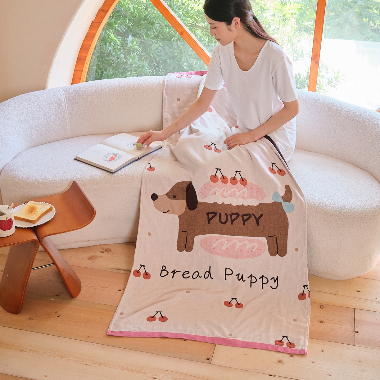 91家纺网 家纺一手货源 找家纺 沐瑟家纺 2025新款卡通A类全棉四层纱布浴巾加大毛巾-第一组 腊肠狗 80*160cm