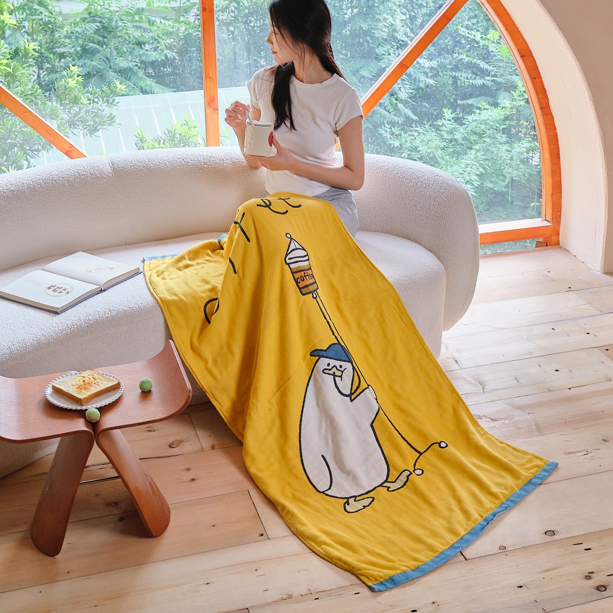 91家纺网 家纺一手货源 找家纺 沐瑟家纺 2025新款卡通A类全棉四层纱布浴巾加大毛巾-第一组 咖啡鸭 80*160cm