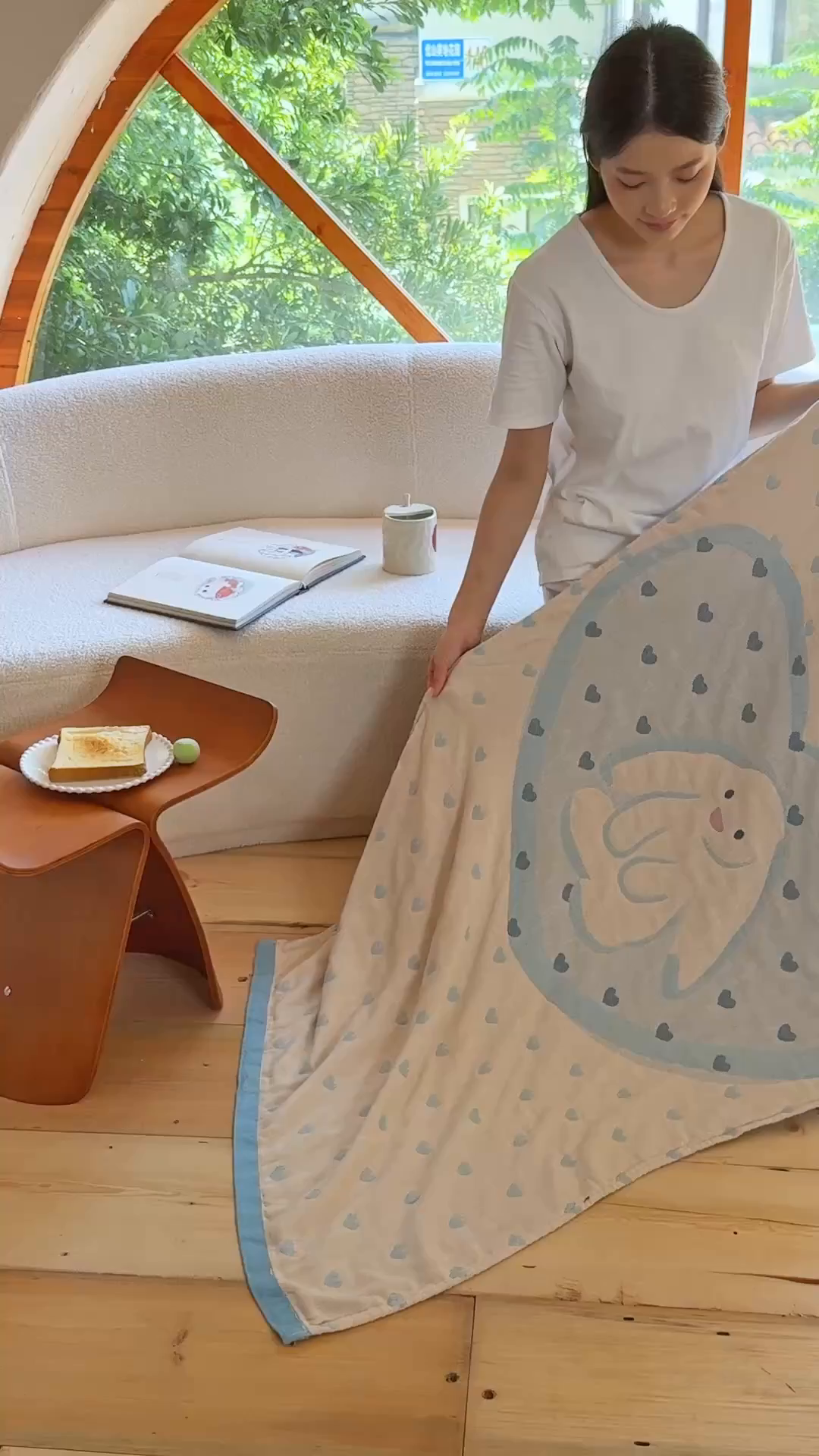 91家纺网 家纺一手货源 找家纺 沐瑟家纺 2025新款卡通A类全棉四层纱布浴巾加大毛巾-第一组 爱心小兔 80*160cm