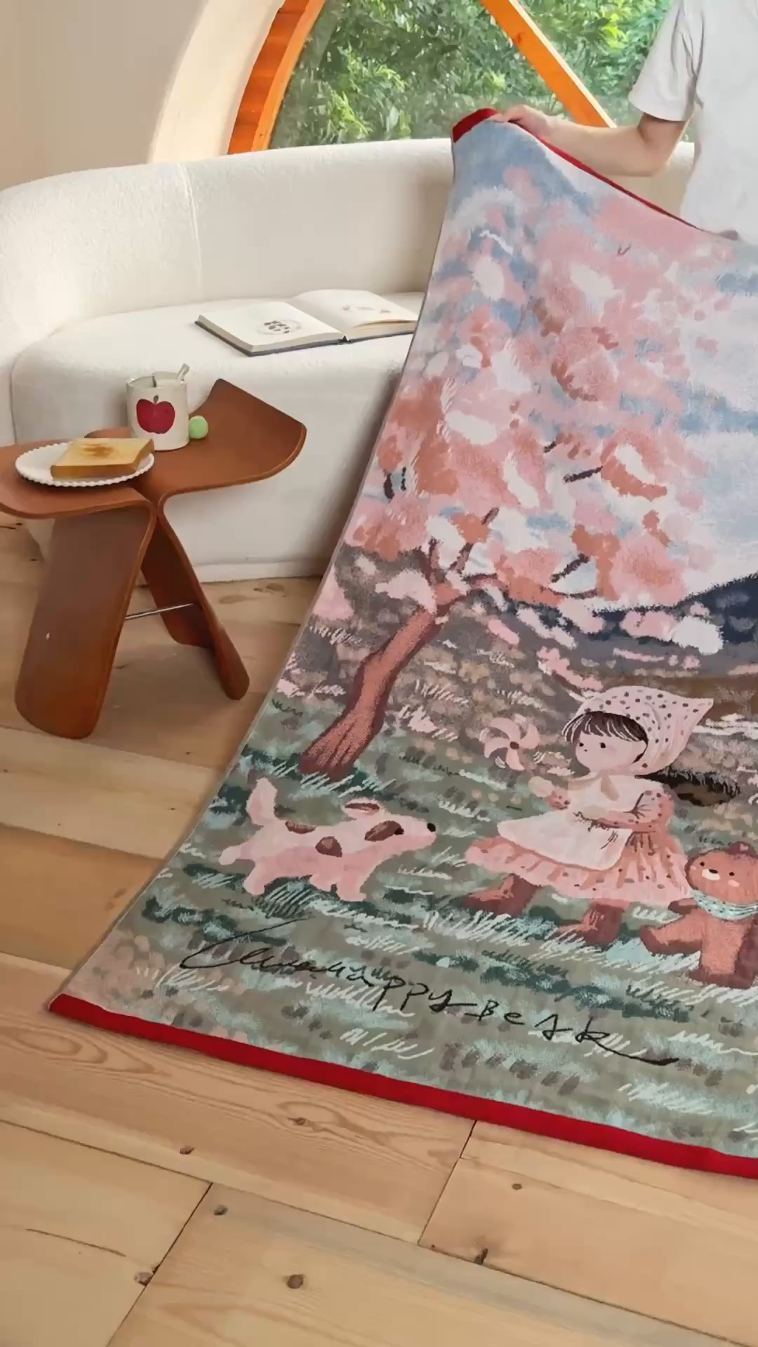 91家纺网 家纺一手货源 找家纺 沐瑟家纺 2025新款卡通A类全棉四层纱布浴巾加大毛巾-第一组 樱花树下 80*160cm