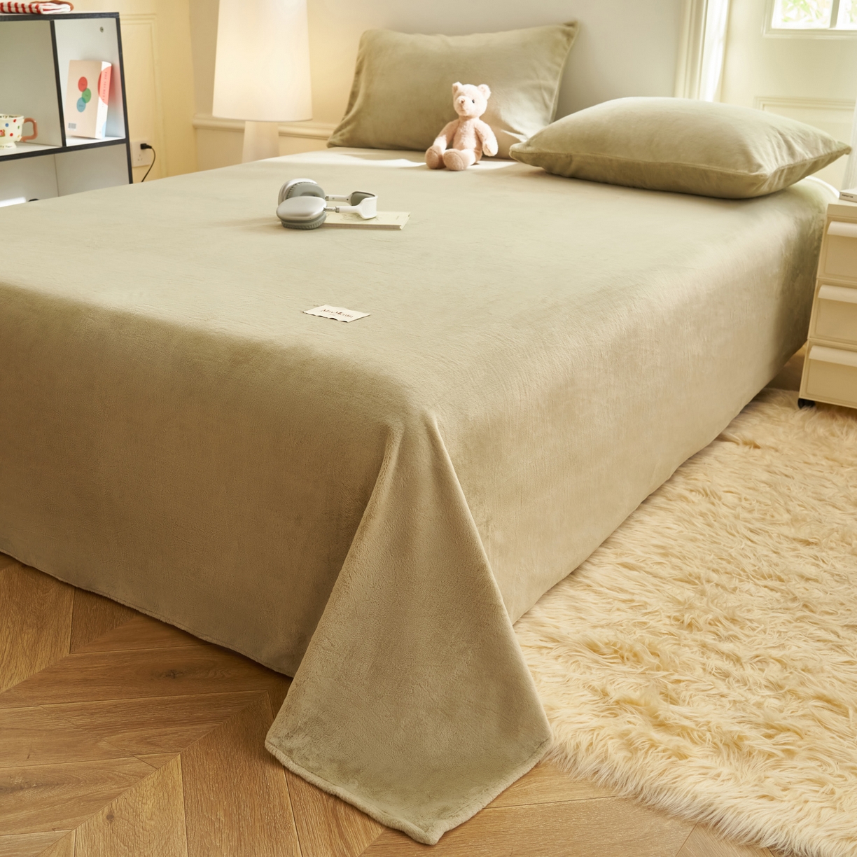 91家纺网 家纺一手货源 找家纺 晨曦家纺 2025新款加厚牛奶绒床单单件法兰绒宝宝绒 MAX-暖绿