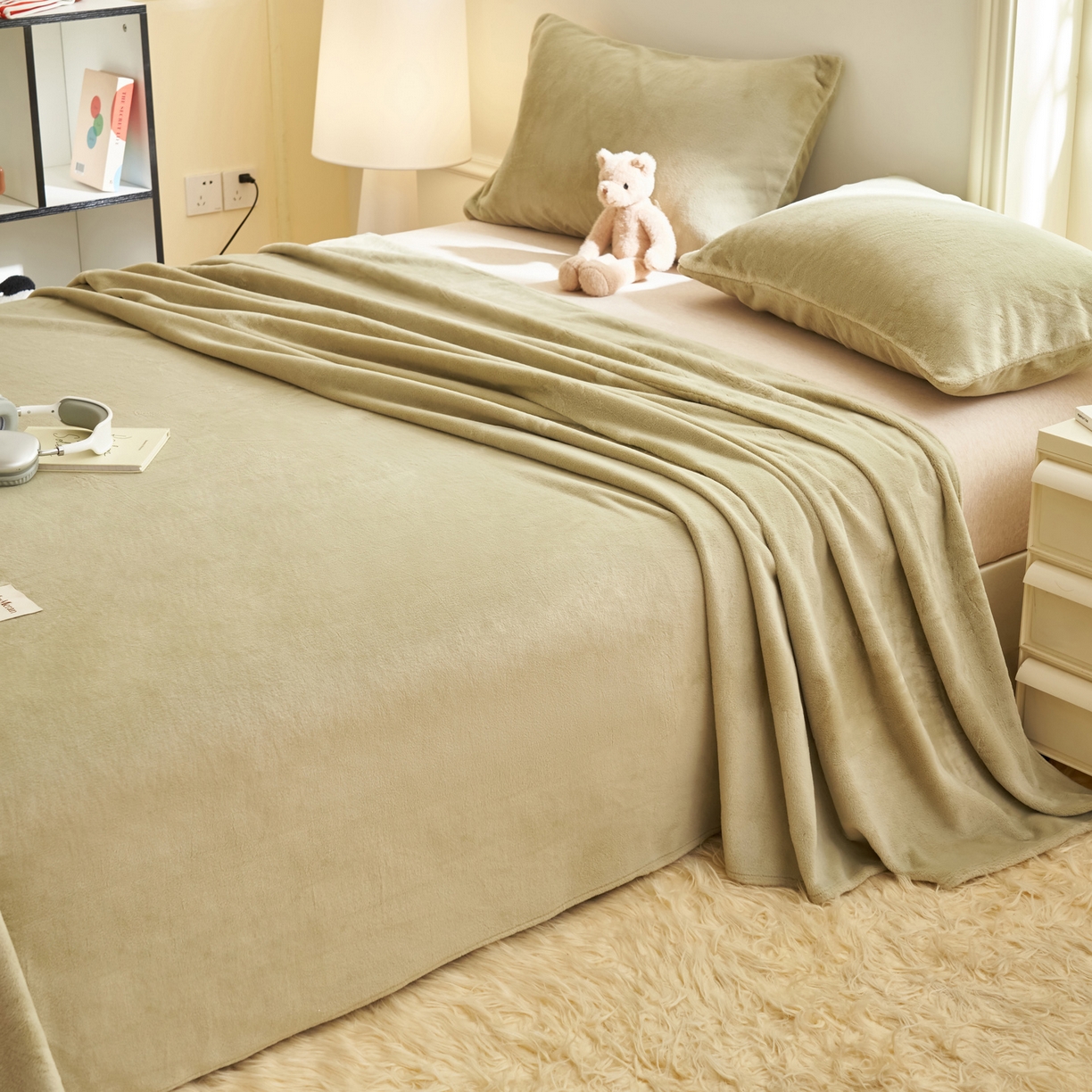 91家纺网 家纺一手货源 找家纺 晨曦家纺 2025新款加厚牛奶绒床单单件法兰绒宝宝绒 MAX-暖绿