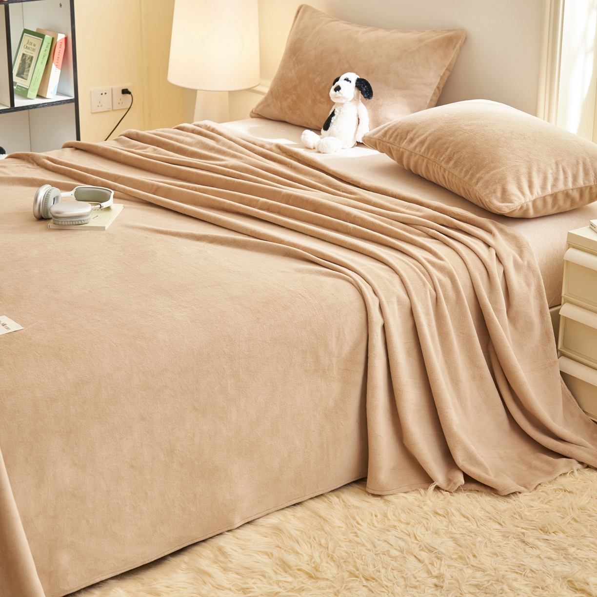 91家纺网 家纺一手货源 找家纺 晨曦家纺 2025新款加厚牛奶绒床单单件法兰绒宝宝绒 MAX-奶咖