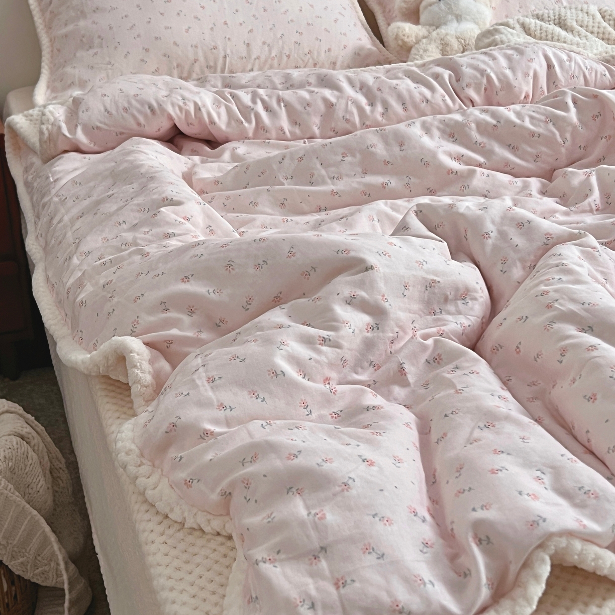 91家纺网 家纺一手货源 找家纺 荣轩 2025秋冬必备新品棉加绒华夫格提花绒工艺款四件套（铺床版） 芳菲-粉